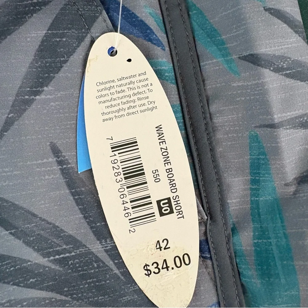 Wave Zone Swim Trunks 42 Blue Palm Board Shorts liner Mens Pockets NWT (798)
